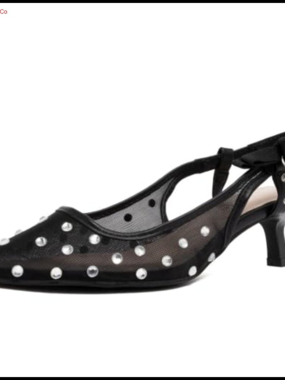Rhinestone Mesh Pointed Toe Kitten Heel Slingback Dress Pumps